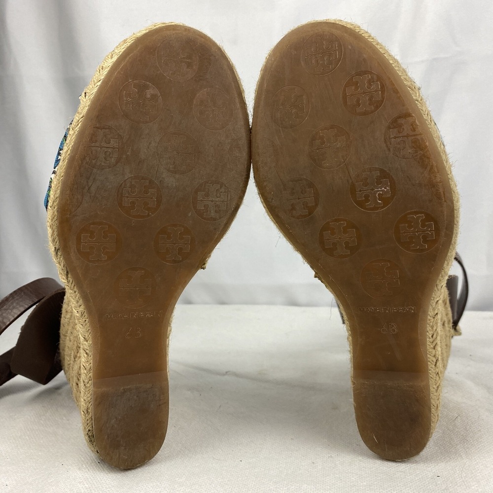 Tory Burch Frog Lilly Pad Graphic Print Espadrille Rope Wedges Size 6 - Picture 10 of 11